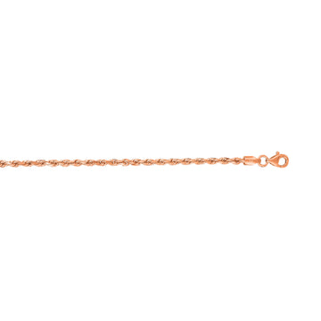 14K Rose Gold 24 2.3mm Diamond Cut Solid Royal Rope Chain with Lobster Clasp
